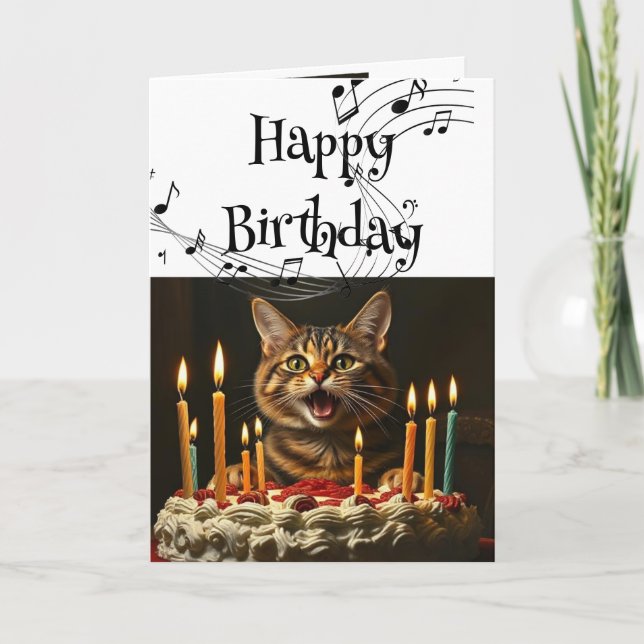 Birthday Humor Cute Singing Cat to cheer You Card (Front)