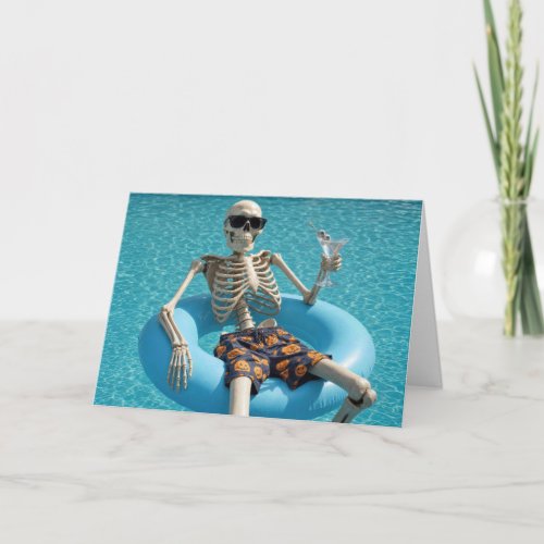 Birthday Humor Skeleton in a Swimming Pool Card