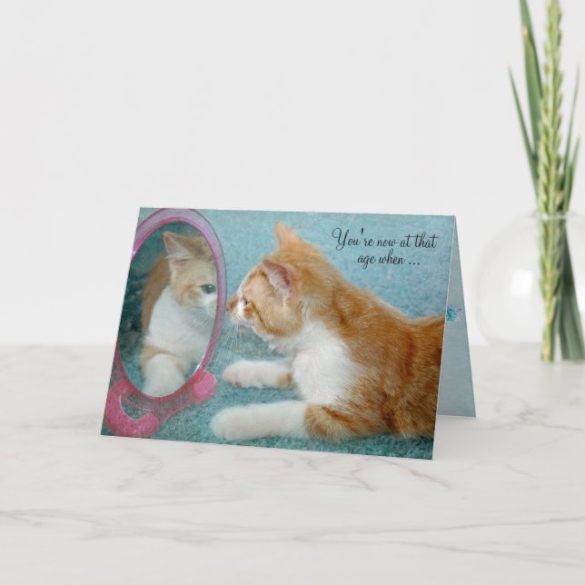 birthday humor tabby cat looking in mirror card (Front)