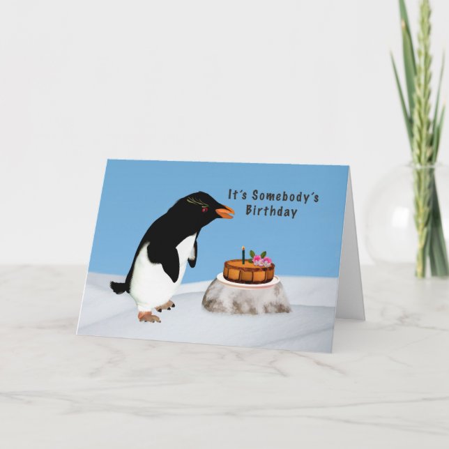 Birthday, Humorous Penguin and Cake Card (Front)