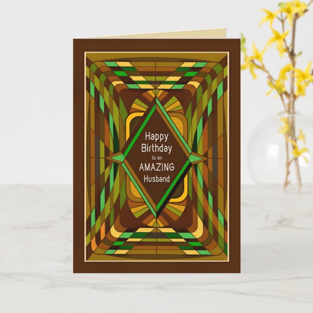 Birthday Husband Masculine Abstract Brown Card (Yellow Flower)