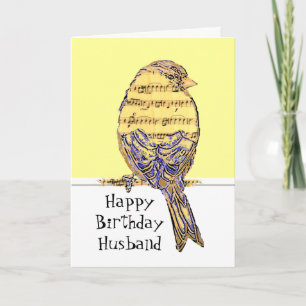 Birthday Husband Musician Fun Music Note Bird Card