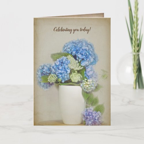 birthday hydrangea and Queen Annes Lace bouquet Card