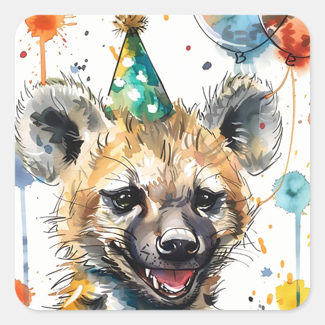 Birthday Hyena Square Sticker (Front)