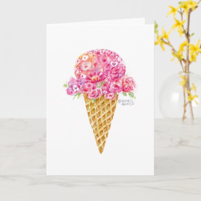 Birthday Ice Cream Cone Flowers Greeting Card (Yellow Flower)