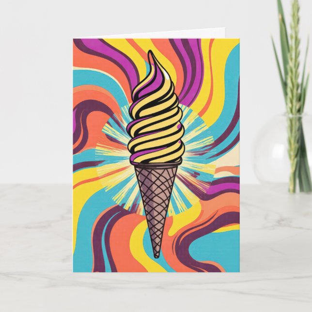 Birthday Ice Cream Cone Psychedelic Pop Art Card (Front)