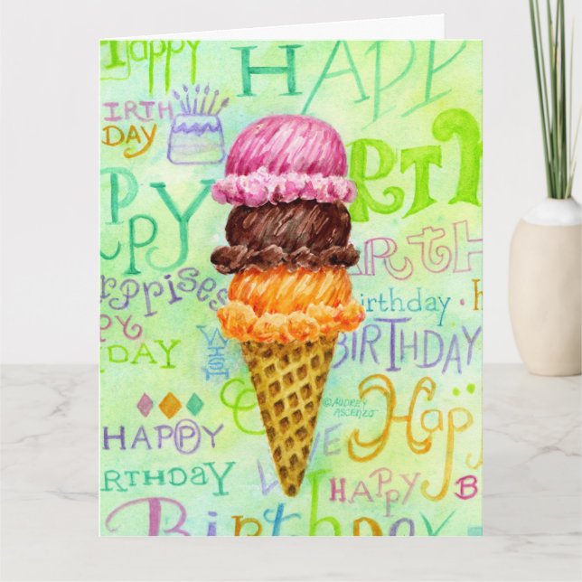 Birthday Ice Cream Cone Three Flavor Greeting Card (Front)