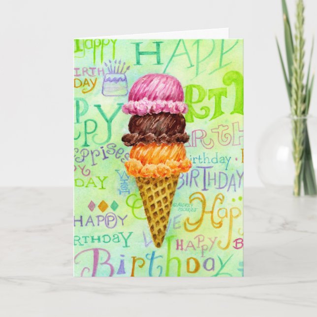 Birthday Ice Cream Cone Three Scoops I Card (Front)