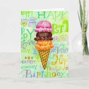 Birthday Ice Cream Cone Three Scoops I Card