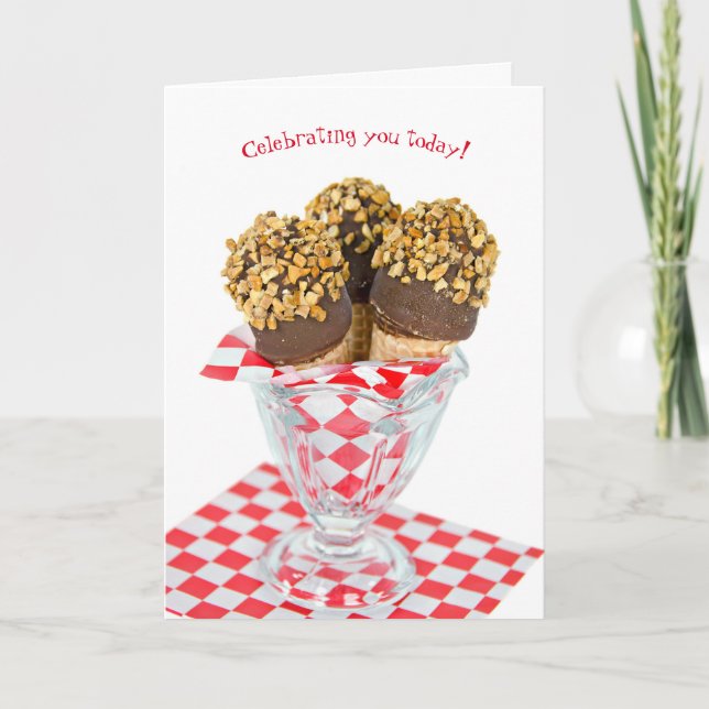 Birthday ice cream drumsticks in glass card (Front)