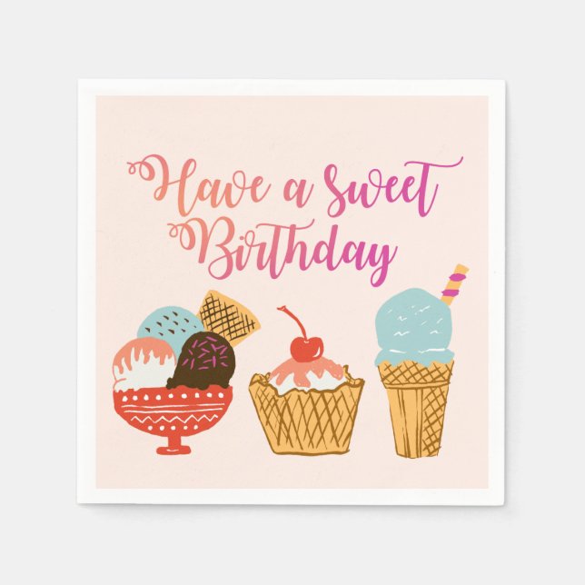 Birthday Ice Cream Illustration Napkins (Front)
