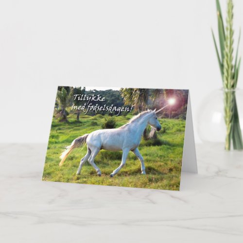 Birthday in Danish Magical Unicorn Card