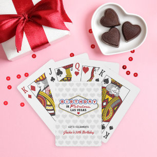 Birthday in Fabulous Las Vegas Hearts Gray Poker Cards