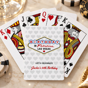 Birthday in Fabulous Las Vegas Hearts Gray Poker Cards
