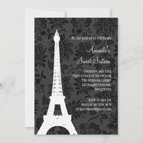 Birthday in Paris black Invitation