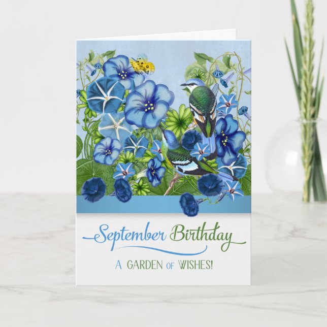 Birthday in September Morning Glory Garden Card (Front)
