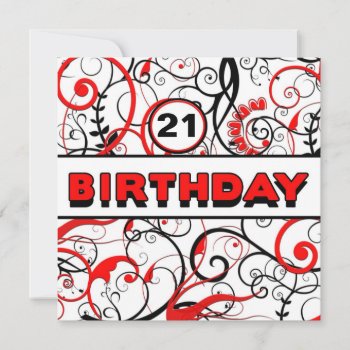 Birthday - Insert Your Age - Black/red Abstract Invitation by TrudyWilkerson at Zazzle