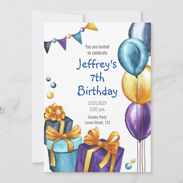 Birthday invation with ballons and gift invitation (Front)