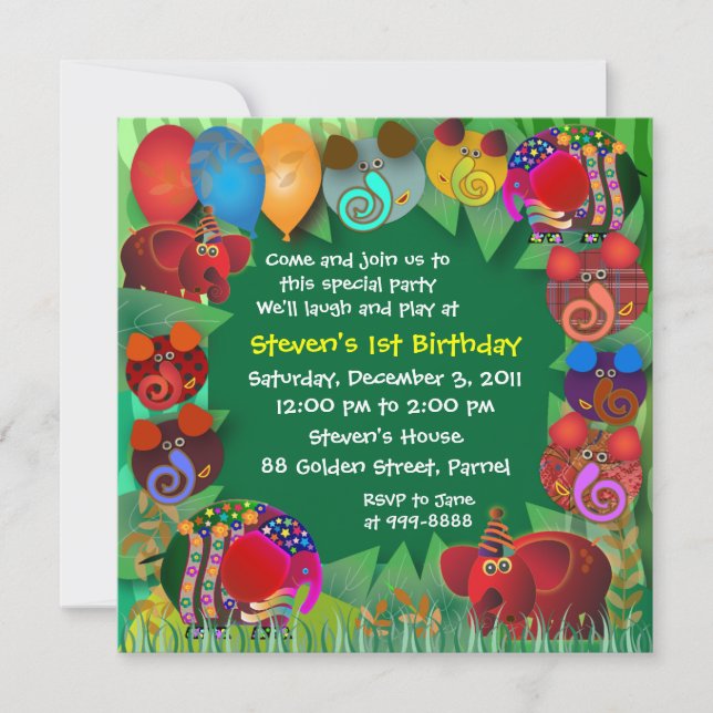 Birthday Invitation: 005 Elephants Invitation (Front)