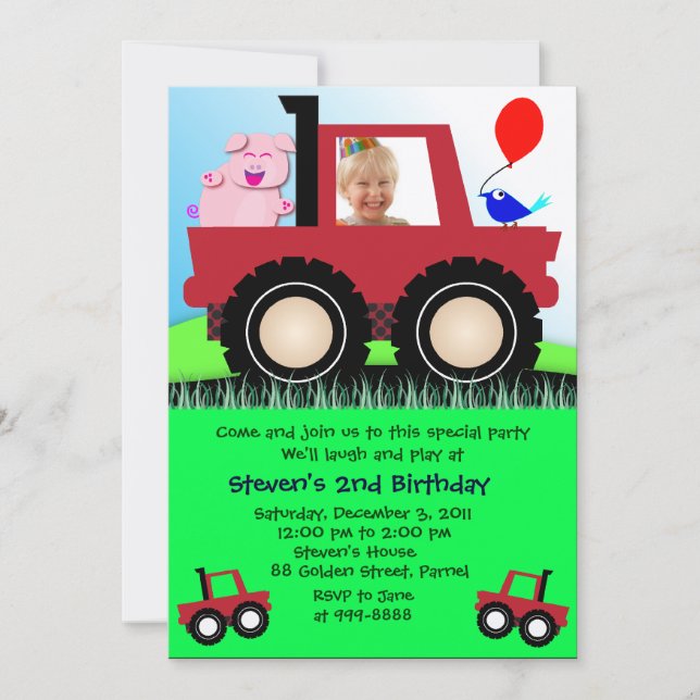 Birthday Invitation 020: farmer Truck (Front)