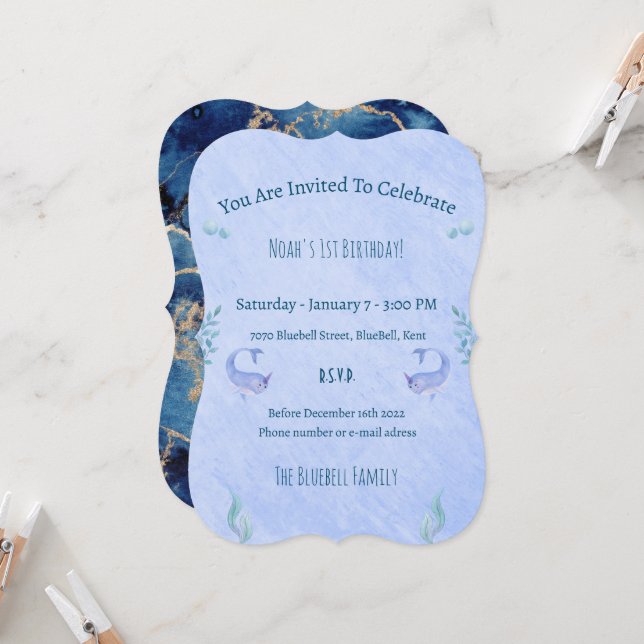 Birthday Invitation (12,7 x 17,8 cm) - Ocean Theme (Front/Back In Situ)
