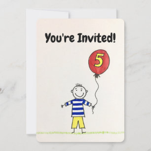 Birthday Invitation--5 Years Old Boy with Balloon Invitation