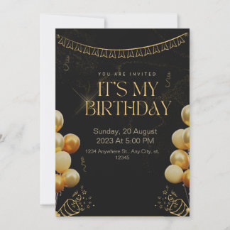 Birthday Invitation Black and Gold