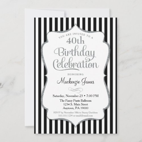 Birthday Invitation Black Silver Adult