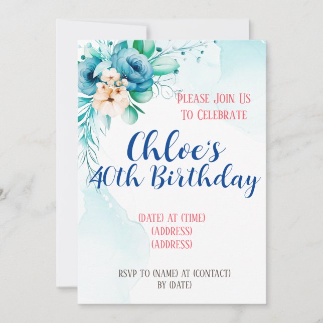 Birthday Invitation Card, Editable Template (Front)