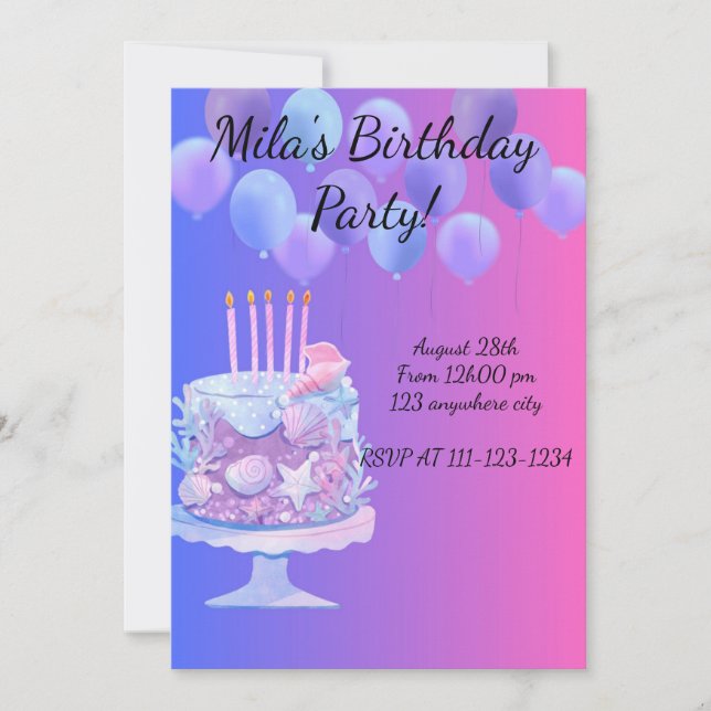 BIRTHDAY INVITATION CARD,INSTANT DOWNLOAD (Front)