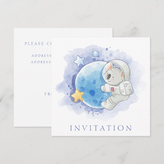 BIRTHDAY INVITATION CARD : KOALA ON THE MOON (Front/Back)