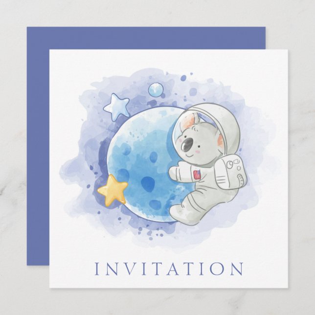 BIRTHDAY INVITATION CARD : KOALA ON THE MOON (Front/Back)