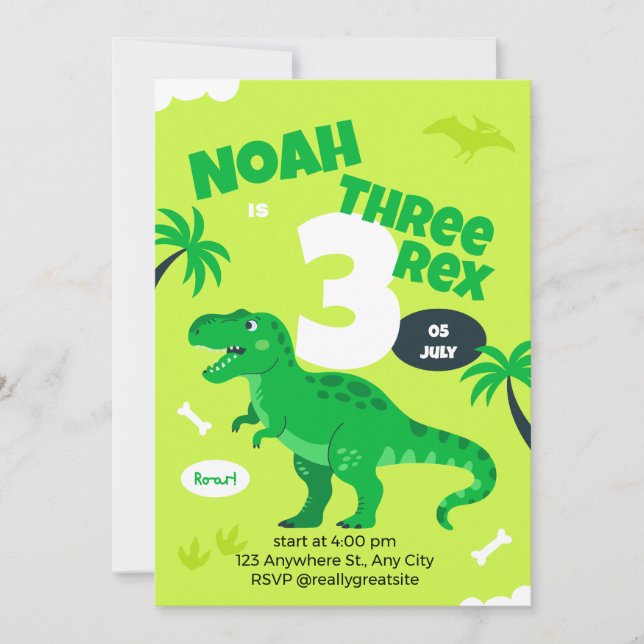 Birthday Invitation Dinosaur 3rd  for Boys (Front)