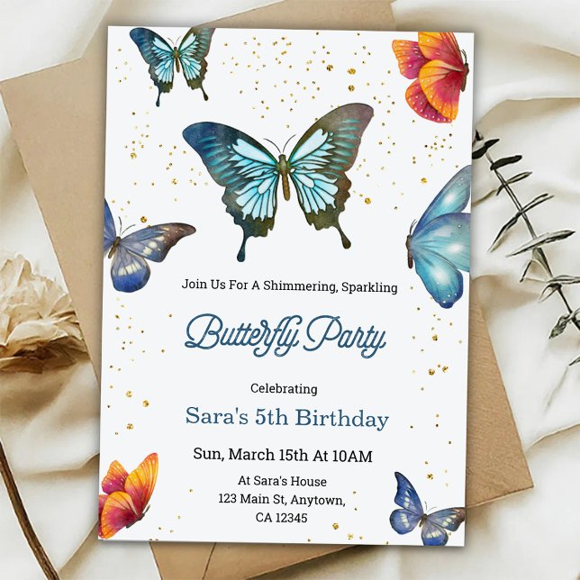 Birthday invitation featuring colorful butterflies (Creator Uploaded)