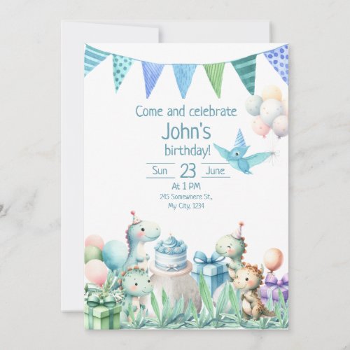 Birthday Invitation For Kids Party Dinosaur Theme