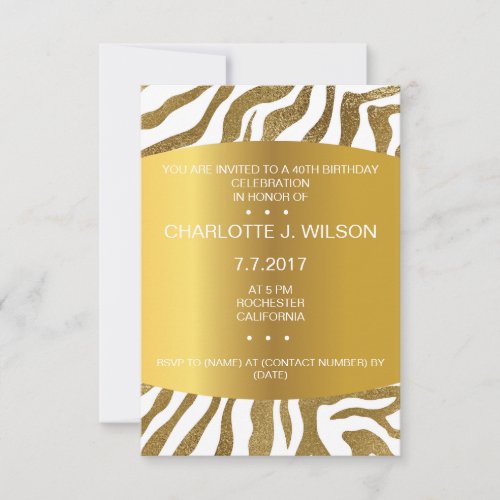 Birthday Invitation Golden Zebra Skin Vip