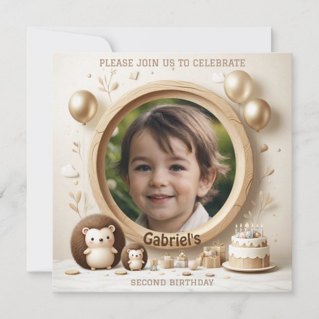 Birthday Invitation Hedgehog Frame for Photo (Front)