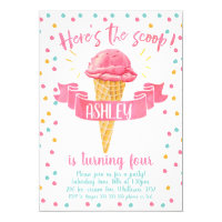 Birthday Invitation Here's The Scoop Ice-Cream