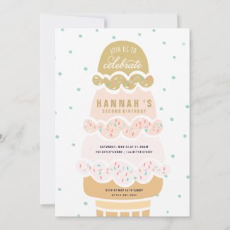 BIRTHDAY INVITATION - ICE CREAM CONE SCOOPS