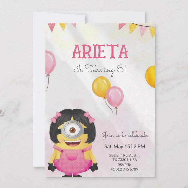 Birthday invitation in cute cartoon theme  (Front)