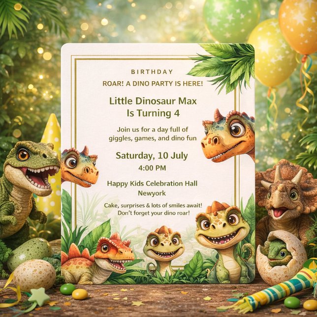Birthday Invitation Kids Party Dinasaur Watercolor (Dinosaur Birthday Invitation for Kids | Cute Dino Party Invite for Boys & Girls |)