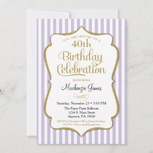 Birthday Invitation Lavender Lilac Gold Adult Teen
