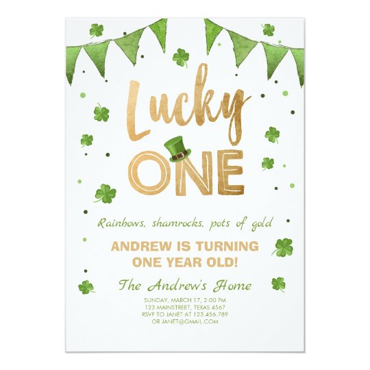 Birthday Invitation Lucky One First Birthday Gold | Zazzle.com