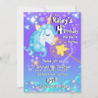 Birthday Invitation Magical Blue Unicorn