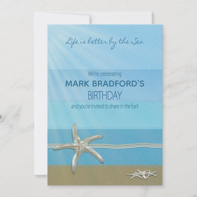 Birthday Invitation, Ocean Theme, Starfish, Name Invitation (Front)
