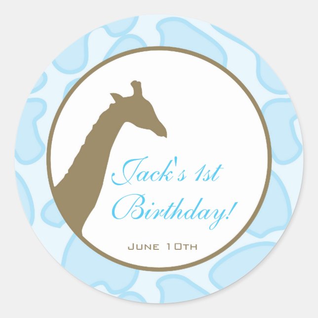 Birthday Invitation or Favor Sticker - Blue (Front)