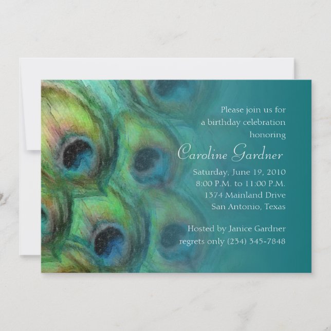 Birthday Invitation Peacock Fantasy Set 1114 (Front)