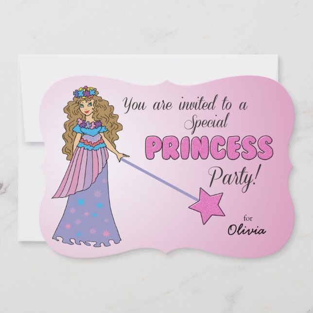 Birthday Invitation Pink Princess w/ Sparkly Wand (Front)