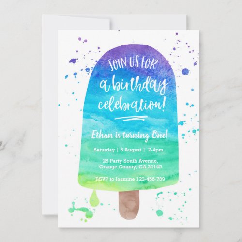 Birthday Invitation  Rainbow Watercolour Popsicle