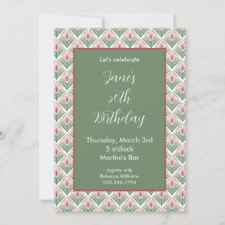 Birthday Invitation Red and Green Floral